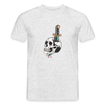 dague transperce crane tete de mort old school - T-shirt homme - gris chiné - Devant - AI Model Male 178 dark (178cm)
