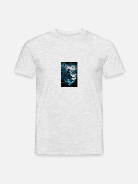 düsterer berg mit see - Männer T-Shirt - Grau meliert