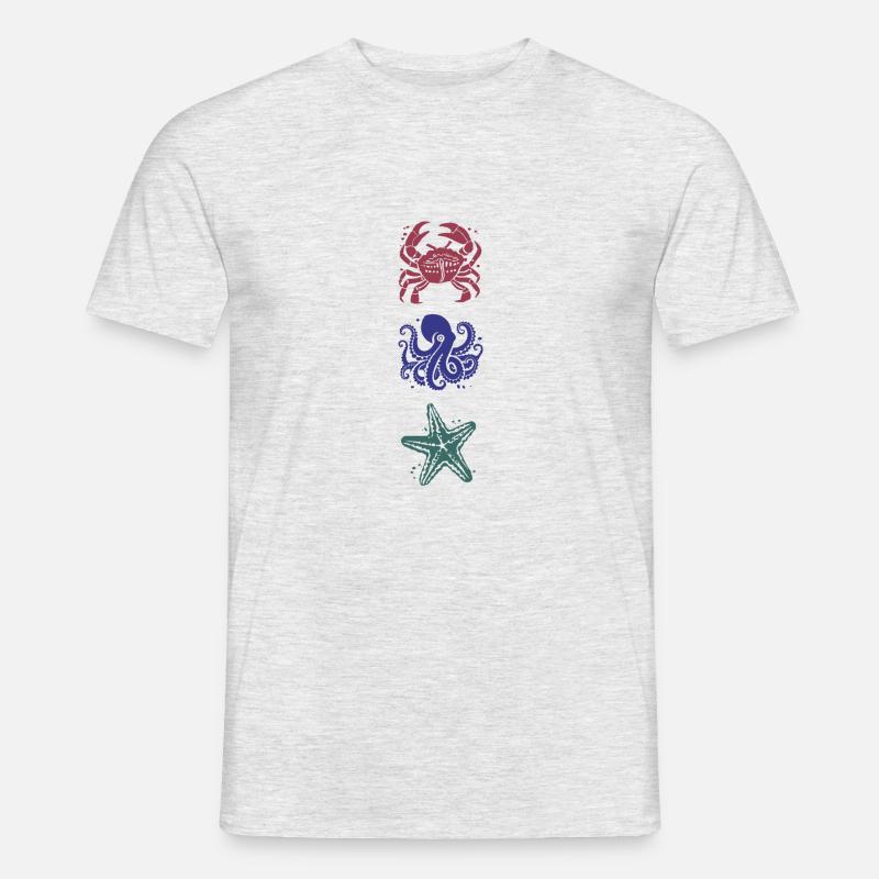 Krabbe, Oktopus und Seestern - Männer T-Shirt - Grau meliert