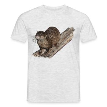 Zwergotter auf Ast Digital-Art T-Shirt - Männer T-Shirt - Grau meliert - Vorne - AI Model Male 178 dark (178cm)