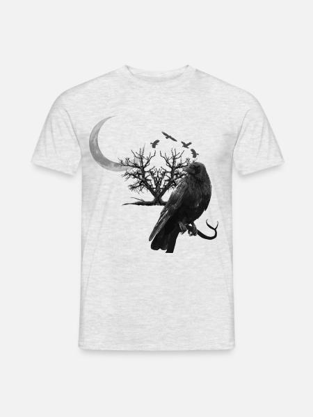 krähe, mondsichel, Bäume, gothic design - Männer T-Shirt - Grau meliert