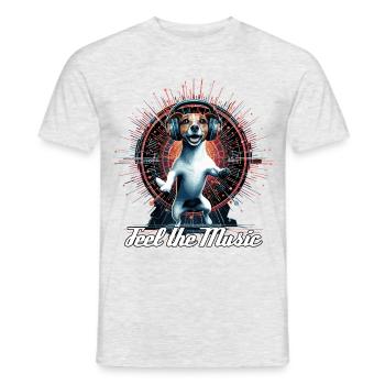 Jack Russell Terrier danse sentir la musique se passe - T-shirt homme - gris chiné - Devant - AI Model Male 178 dark (178cm)