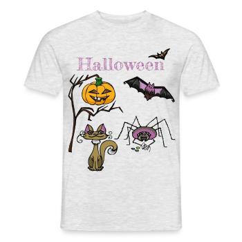 Halloween Pumpkin and Bat Design - Men's T-Shirt - heather grey - Front - AI Model Male 178 dark (178cm)