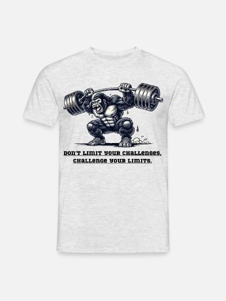 Kraftgorilla mit Langhantel | Lustiges Gym Animal  - Männer T-Shirt - Grau meliert