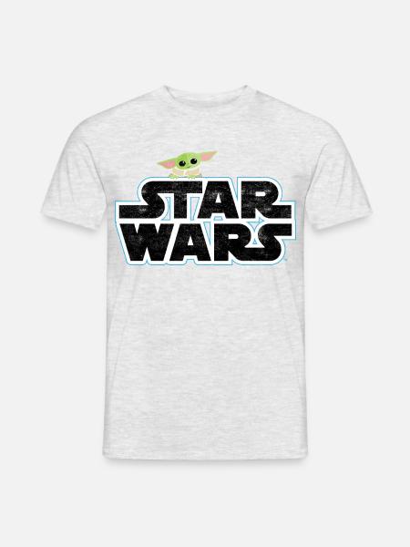 Star Wars: Mandalorian Schriftzug Mit Grogu - Männer T-Shirt - Grau meliert