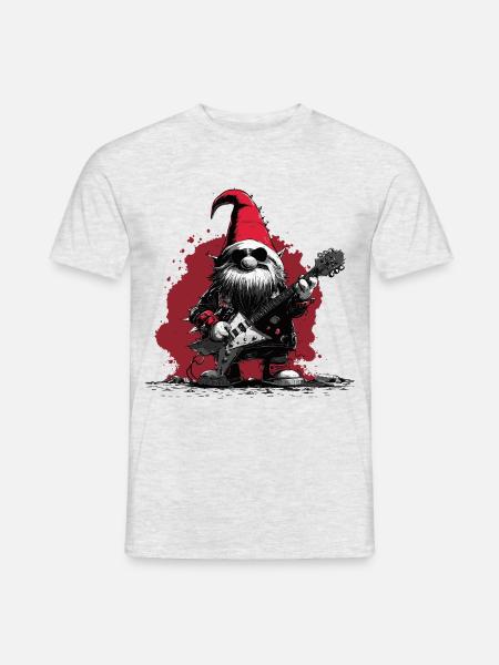 Metal Gnome – Rockiger Weihnachts- und Gartenzwerg - Männer T-Shirt - Grau meliert