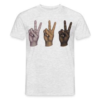 FRIEDEN HÄNDE ALLE GLEICH – Frieden & Liebe - Männer T-Shirt - Grau meliert - Vorne - AI Model Male 178 dark (178cm)
