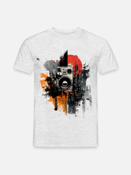Rock Grunge Music Art – Gitarre & Boombox - Männer T-Shirt - Grau meliert