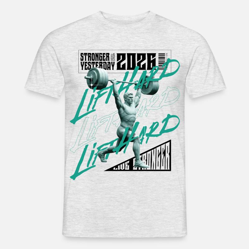 Gewichtheber-Mann, lila-rosa dunkle Version - Männer T-Shirt - Grau meliert