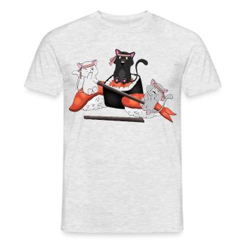 Chats kawaïens mangeant des sushis - Anime japonais mignon - T-shirt homme - gris chiné - Devant - AI Model Male 178 dark (178cm)