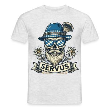 Trachtenshirt Herren Trachten T-Shirt Servus - Männer T-Shirt - Grau meliert - Vorne - AI Model Male 178 dark (178cm)