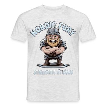 Nordic Fury: Stärke in Kälte | lustige Bilder - Männer T-Shirt - Grau meliert - Vorne - AI Model Male 178 dark (178cm)