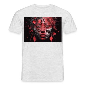 Asia Punk Art Samurai Graffiti Portrait Trend - Männer T-Shirt - Grau meliert - Vorne - AI Model Male 178 dark (178cm)
