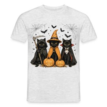 Halloween Katzen als Hexe und Vampir verkleidet. L - Männer T-Shirt - Grau meliert - Vorne - AI Model Male 178 dark (178cm)
