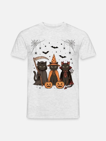 Halloween Katzen, Halloween Party Hexe Vampir - Männer T-Shirt - Grau meliert