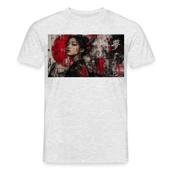 Asia Punk Art Geisha Grunge Portrait Street Art - Männer T-Shirt - Grau meliert - Vorne - AI Model Male 178 dark (178cm)