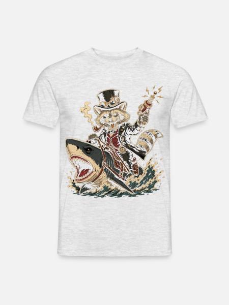 Steampunk Waschbär auf Hai - Männer T-Shirt - Grau meliert