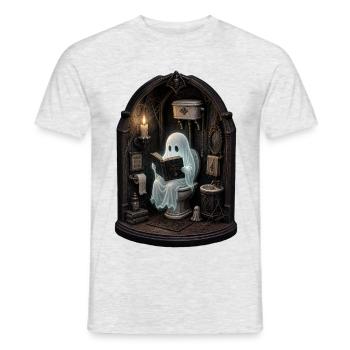 Fantôme sur les toilettes Livre d’Halloween - T-shirt homme - gris chiné - Devant - AI Model Male 178 dark (178cm)