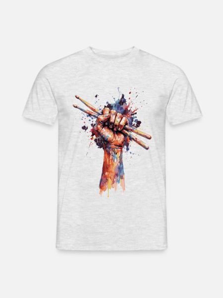 Schlagzeuger | Faust mit Drumsticks - Männer T-Shirt - Grau meliert