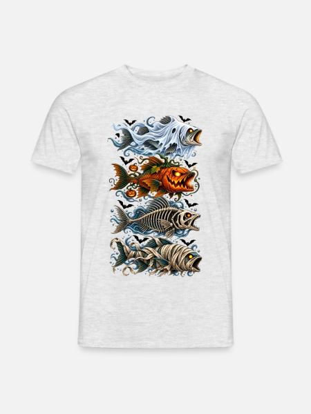 Halloween Trout Fish Ghost Pumpkin Skeleton - Männer T-Shirt - Grau meliert