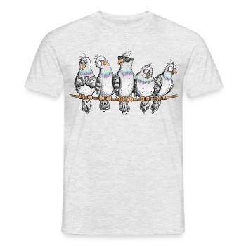 Fünf lustige Tauben Stadttauben Brieftauben Vogel  - Männer T-Shirt - Grau meliert - Vorne - AI Model Male 178 dark (178cm)