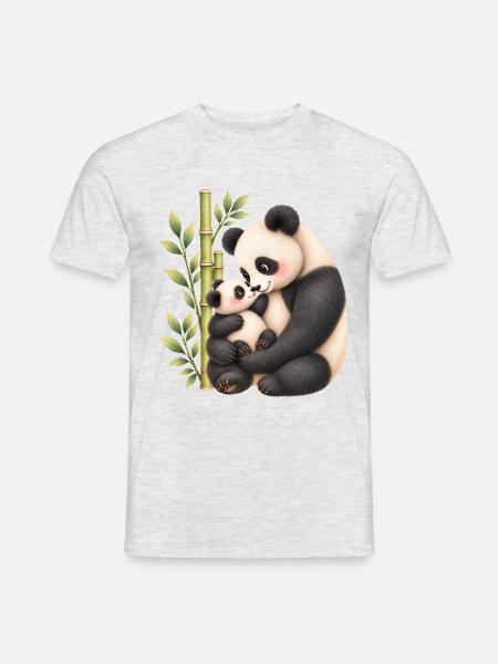 Panda-Zärtlichkeit – Mama und ihr Junges - Männer T-Shirt - Grau meliert