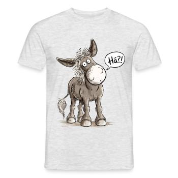 Lustiger Esel Hä Spruch Tierhumor Eselmotiv - Männer T-Shirt - Grau meliert - Vorne - AI Model Male 178 dark (178cm)