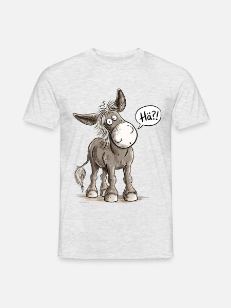 Lustiger Esel Hä Spruch Tierhumor Eselmotiv - Männer T-Shirt - Grau meliert