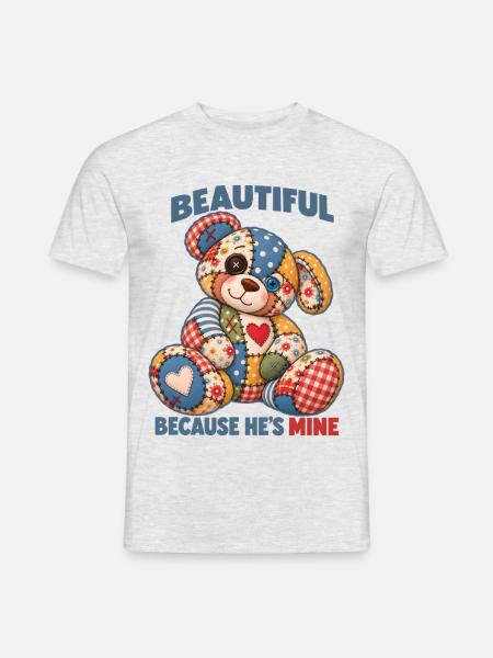 Patchwork-Teddy – Schön, weil er mir gehört - Männer T-Shirt - Grau meliert