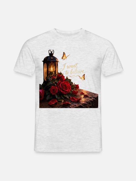 Ich will glauben: Rosenlaterne - Männer T-Shirt - Grau meliert