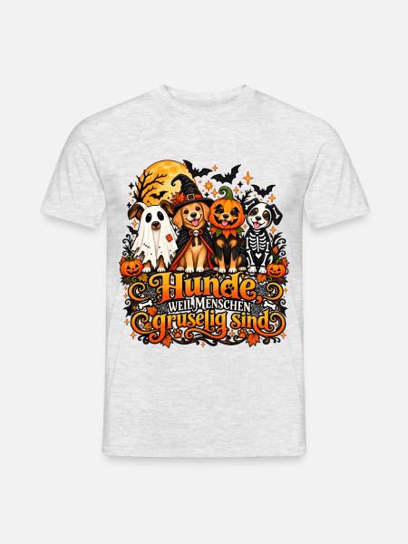 Hunde weil Menschen gruselig sind Halloween - Männer T-Shirt - Grau meliert