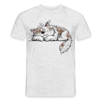 Maine Coon Katze Linie Katzenfreund Tierhumor - Männer T-Shirt - Grau meliert - Vorne - AI Model Male 178 dark (178cm)