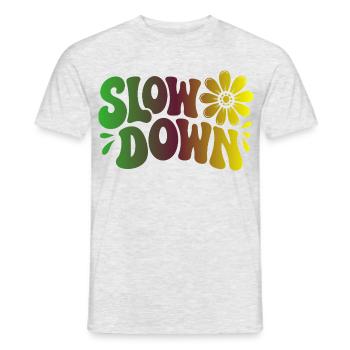 Slow Down Yoga Achtsamkeit und Ruhe - Männer T-Shirt - Grau meliert - Vorne - AI Model Male 178 dark (178cm)
