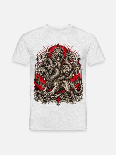 Kronenhydra im Flammenrot - Männer T-Shirt - Grau meliert