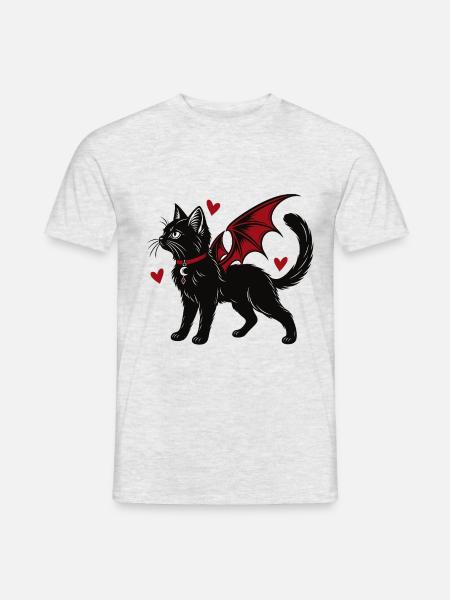 Gothic Cat With Bat Wings - Männer T-Shirt - Grau meliert
