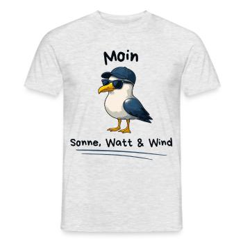 Moin Möwe Sonne Wind und Watt - Männer T-Shirt - Grau meliert - Vorne - AI Model Male 178 dark (178cm)