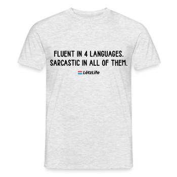 T-shirt – Sarcastic in 4 languages fluently - Men's T-Shirt - heather grey - Front - AI Model Male 178 dark (178cm)