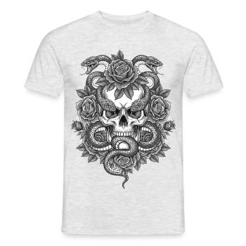 Original Vintage Totenkopf Schädel Blumen Schlange - Männer T-Shirt - Grau meliert - Vorne - AI Model Male 178 dark (178cm)