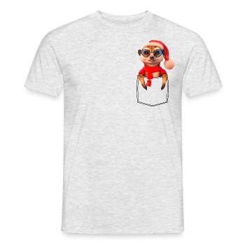 Erdmännchen X-Mas Meerkat Brusttasche Pocket - Männer T-Shirt - Grau meliert - Vorne - AI Model Male 178 dark (178cm)