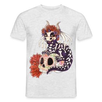 Manga Chibi Dragon La Catrina Day of the Dead - Men's T-Shirt - heather grey - Front - AI Model Male 178 dark (178cm)