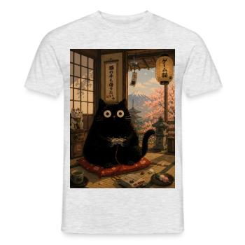 Lustiges Japan Katze Gaming Ramen - Männer T-Shirt - Grau meliert - Vorne - AI Model Male 178 dark (178cm)