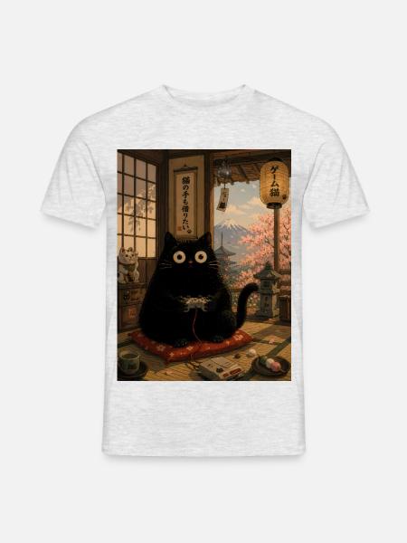 Lustiges Japan Katze Gaming Ramen - Männer T-Shirt - Grau meliert