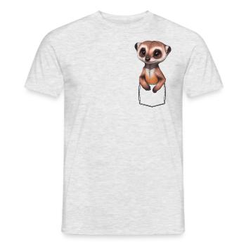 Suricate mignon dans la poche de poche de poitrine - T-shirt homme - gris chiné - Devant - AI Model Male 178 dark (178cm)