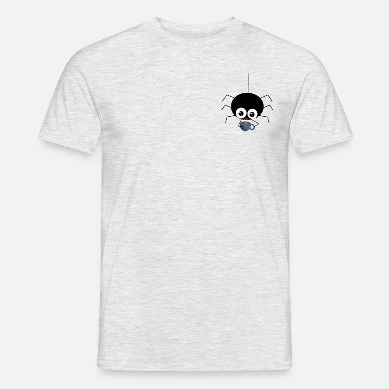 Spinne mit Kaffee - süße Geschenkidee - Männer T-Shirt - Grau meliert