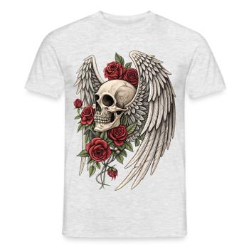 Tête de mort ailes & roses rouges gothique vintage - T-shirt homme - gris chiné - Devant - AI Model Male 178 dark (178cm)