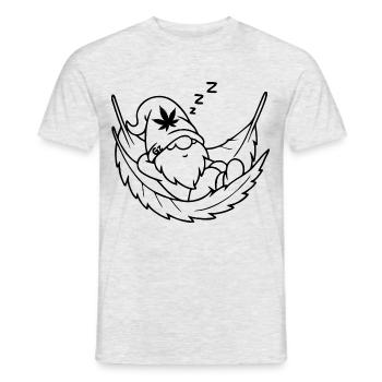 Schlafender Zwerg/Wichtel in Cannabis-Hängematte - Männer T-Shirt - Grau meliert - Vorne - AI Model Male 178 dark (178cm)