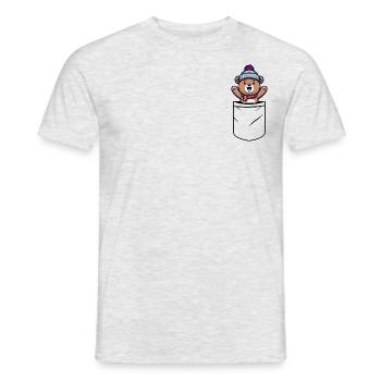Happy Bear Beanie Hat T-Shirt Pocket Chest Pocket - Men's T-Shirt - heather grey - Front - AI Model Male 178 dark (178cm)