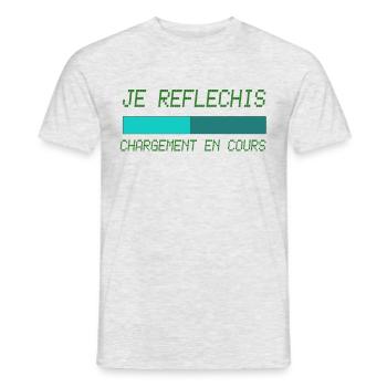 Je réfléchis chargement en cours - T-shirt homme - gris chiné - Devant - AI Model Male 178 dark (178cm)