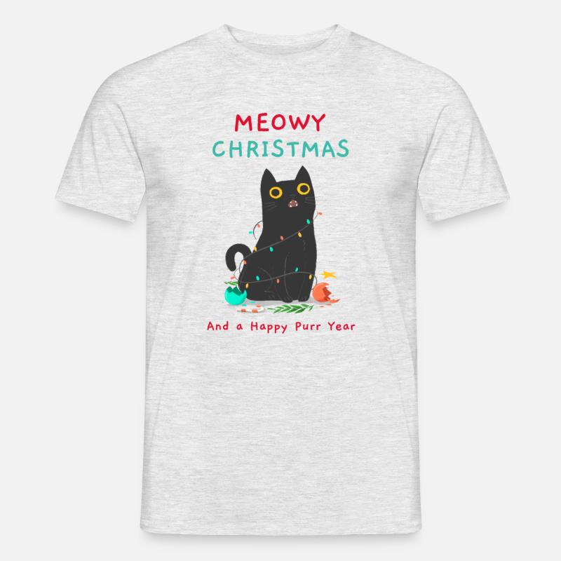 Pull de Noël chat - T-shirt homme - gris chiné