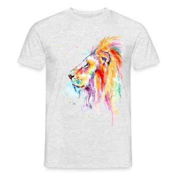 Bunter Aquarell Löwe - Männer T-Shirt - Grau meliert - Vorne - AI Model Male 178 dark (178cm)